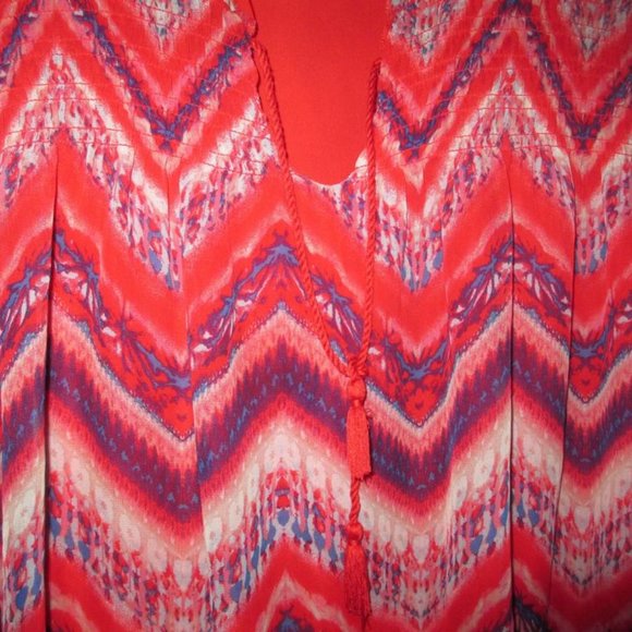 1X Plus Size Womens Red Chevron Print Tunic Top Blouse Shirt colorful! - Picture 2 of 2